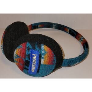 Pendleton Ear Muff Earmuffs Multi Color Wool Aztec Blanket Design Orange Blue OS